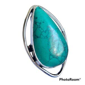 Silver Boho Faux Turquoise Cocktail Ring Size 8 Aqua Blue Stone Simulated Plated